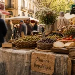Marchés Perpignan : étal en centre historique, ambiance marché extérieur