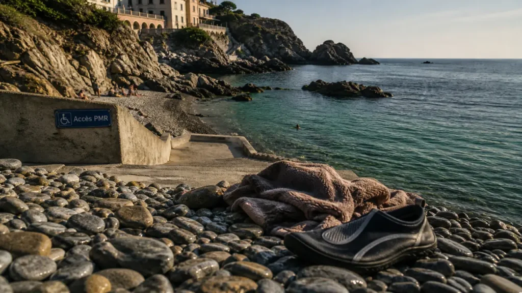 Plage de Cerbère, accès PMR vers crique rocheuse