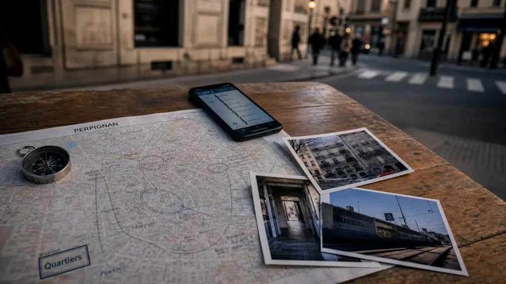 Plan et photos sur table, quartier Perpignan : où vivre entre centre ancien et sud résidentiel