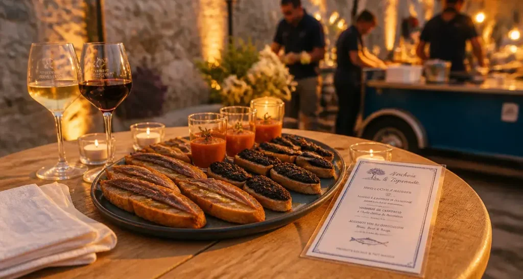 Traiteur sur Perpignan : buffet cocktail dînatoire, toasts anchois et verrines
