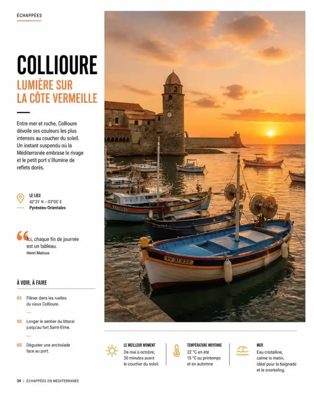 Littoral catalan près de Collioure, l'une des zones à restaurants gastronomiques autour de Perpignan