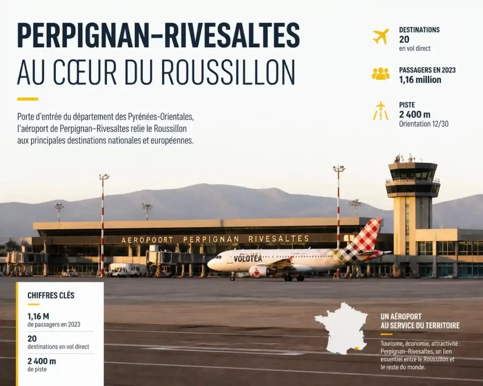Aéroport de Perpignan Llabanère, piste et aérogare de Perpignan-Rivesaltes