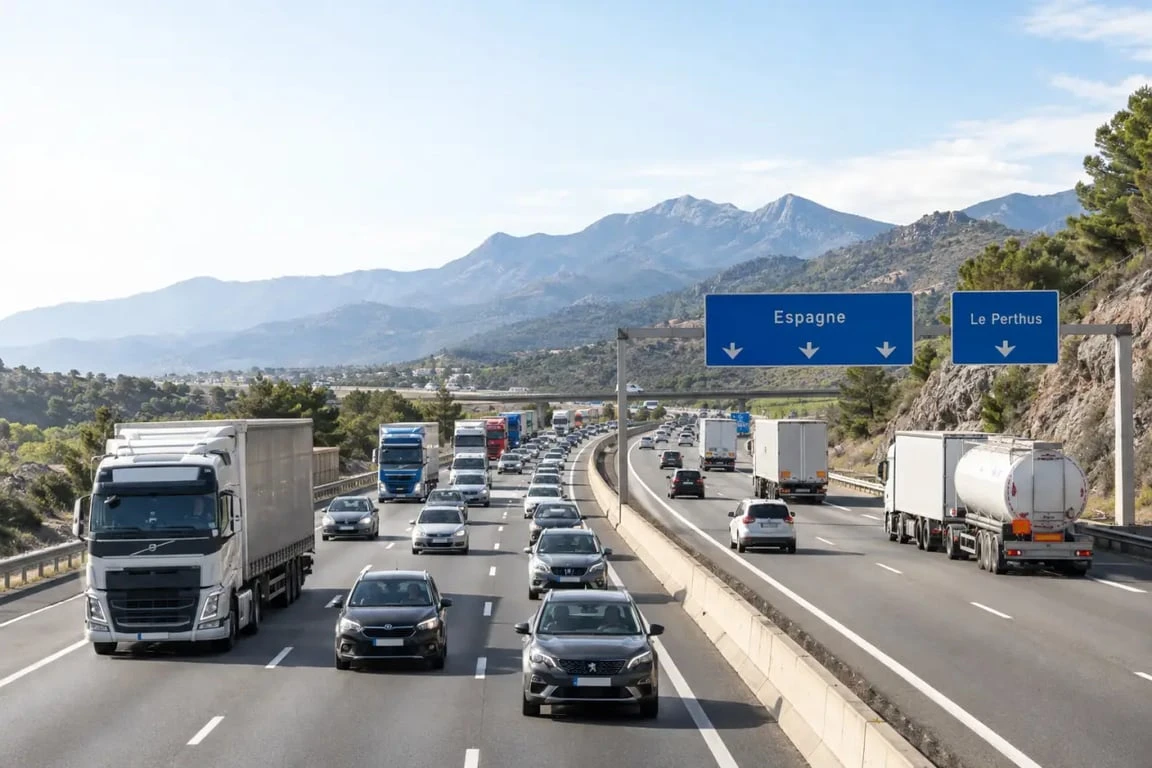 Frontière Perpignan Espagne : circulation dense sur l’A9 près du Boulou et du Perthus