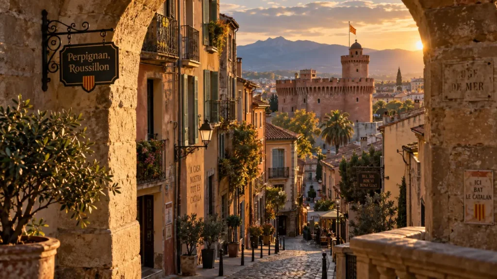 Ou se trouve Perpignan : Castillet au-dessus des ruelles catalanes
