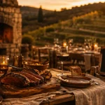 Restaurant insolite perpignan : table dressée et grillade au feu de bois