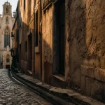 st jacques perpignan : ruelle médiévale et église Saint-Jacques
